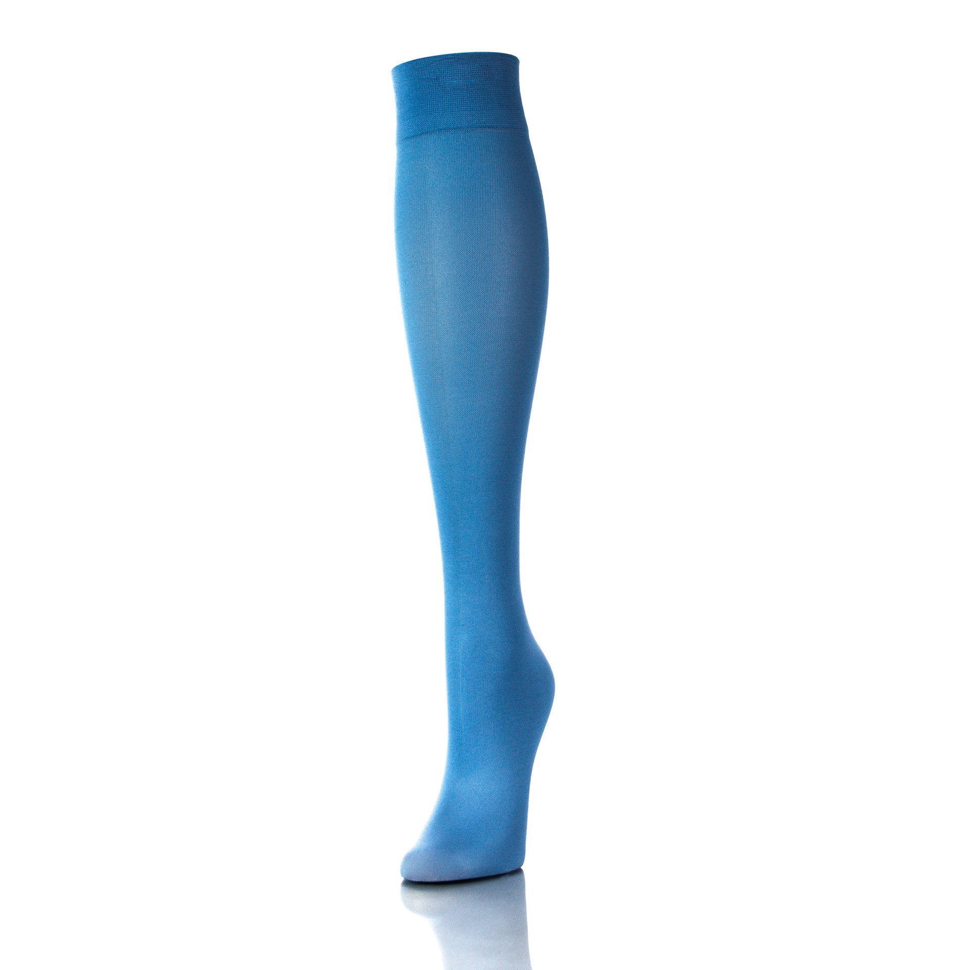 Bas de compression 20-30 mmHg bleu ciel pour femme, vue extérieure de la jambe, design moderne - Softmedi