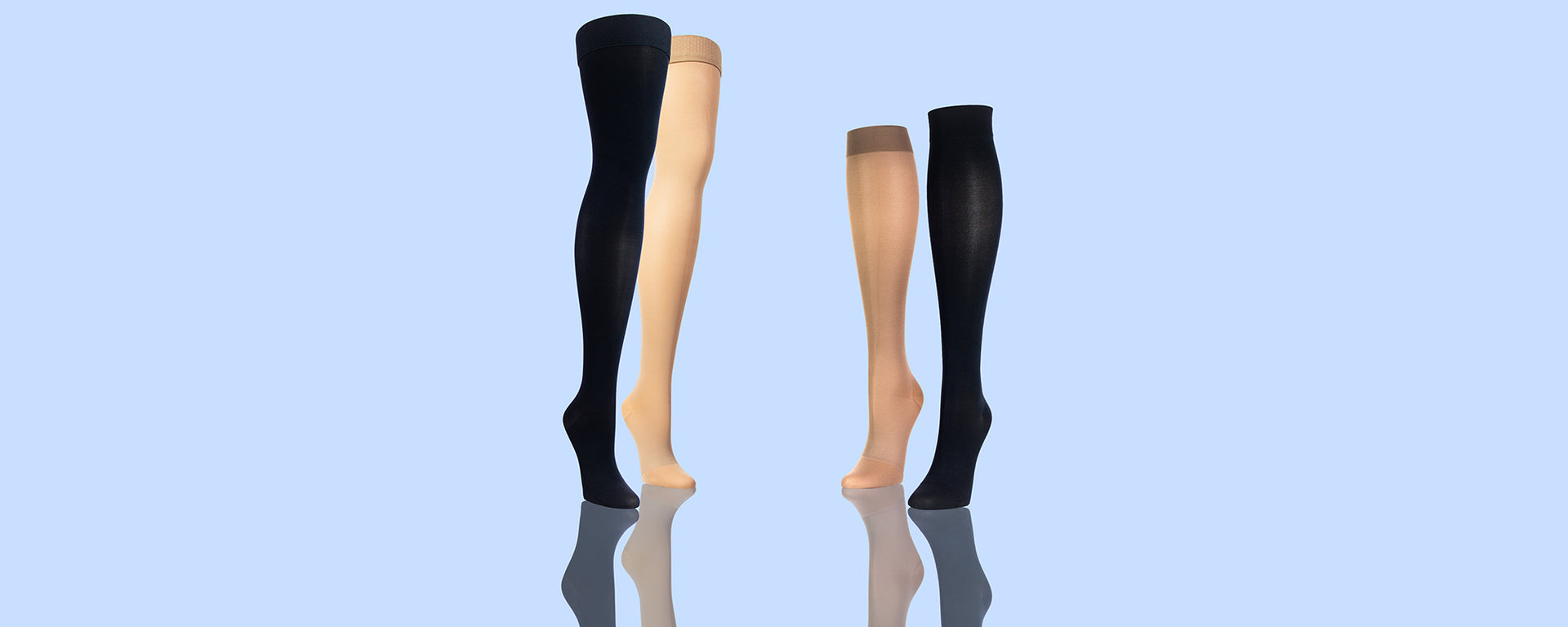 Bas De Compression Doctor Brace - Bas Genou En Beige Et Noir Face À Des Bas À La Cuisse De Même Couleur