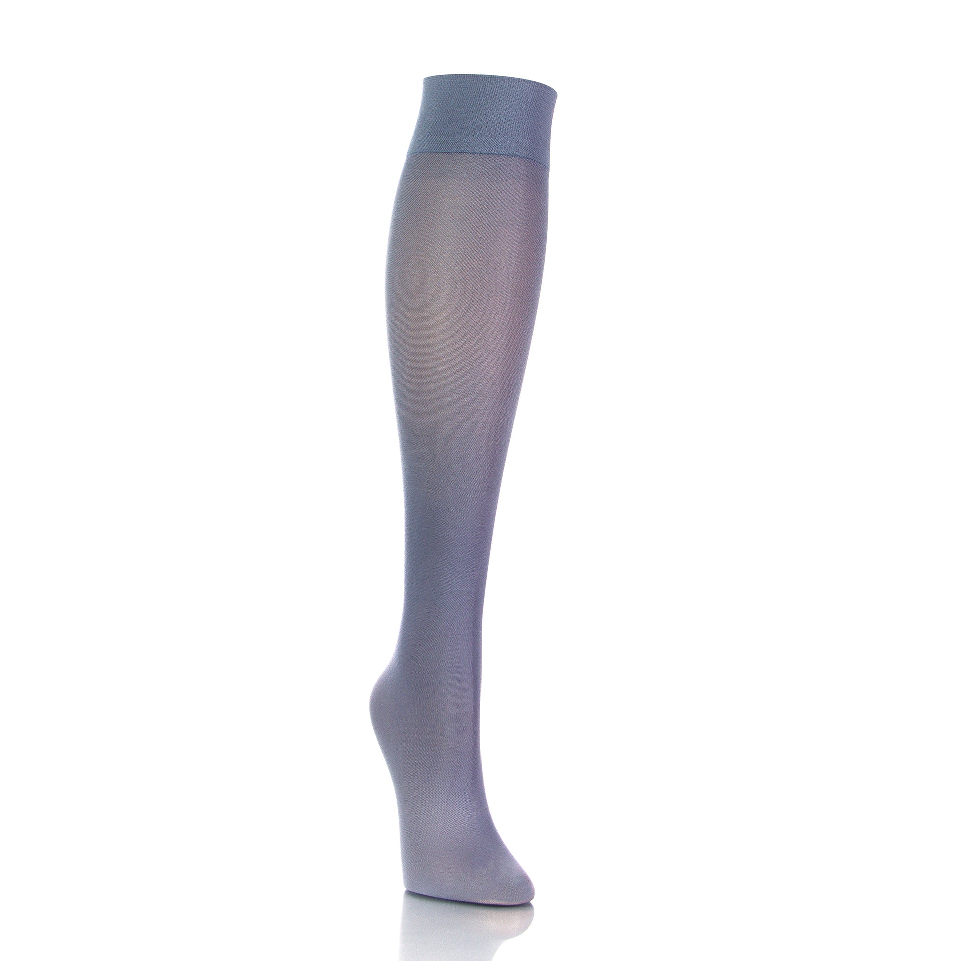 Bas de compression gris clair 20-30 mmHg pour femme, vue en diagonale, confortable et élégant - Softmedi