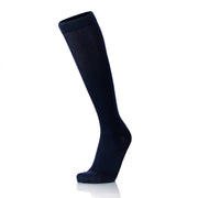 Bas De Contention Pour Homme Actiman De Doctor Brace Style Côtelé En Bleu Marin Présentés Sur Demi-jambe Synthétique - Longueur Au Genou - Vue En Biais