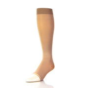 Bas De Contention 30 40 mmHg Pour Homme Doctor Brace Circutrend - Couleur Beige - Ouverts Aux Orteils - Vue De Demi Jambe Qui Arrive Au Dessus Du Mollet