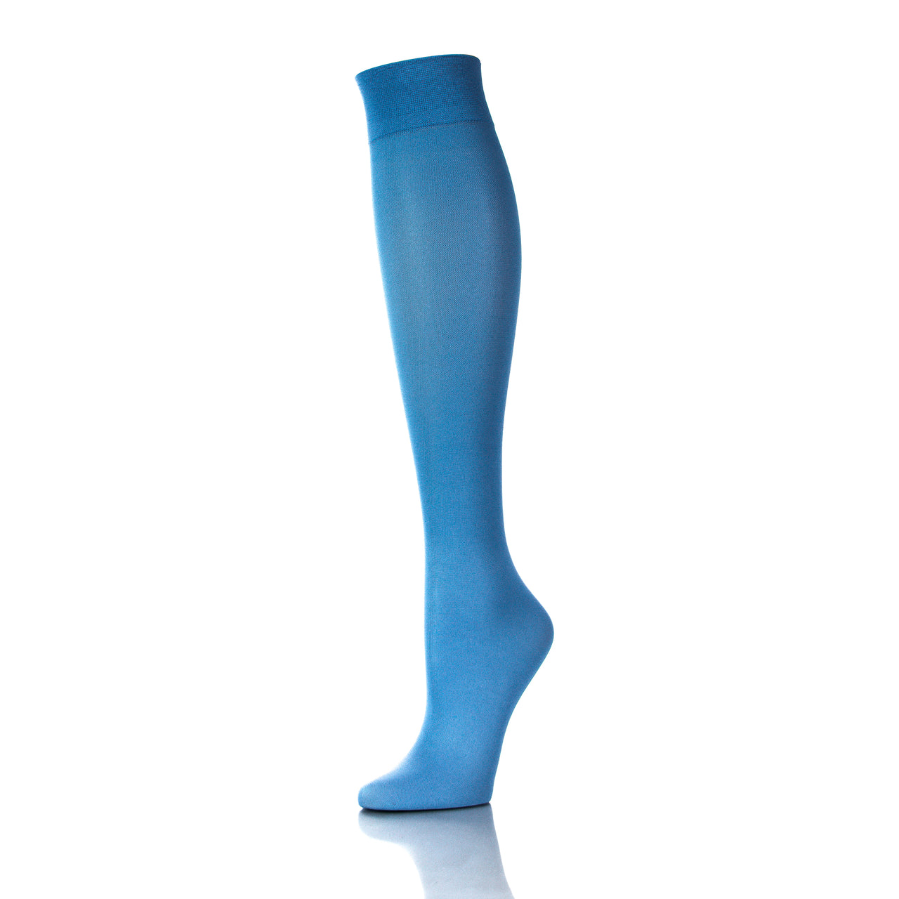 Bas de contention 20-30 mmHg couleur ciel bleu pour femme, vue de côté, soutien efficace pour les jambes - Softmedi