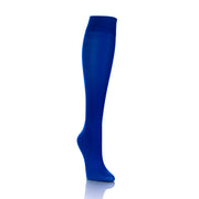 Bas de contention pour femme en bleu royal de Doctor Brace, vue en diagonale de l'intérieur de la jambe - Softmedi