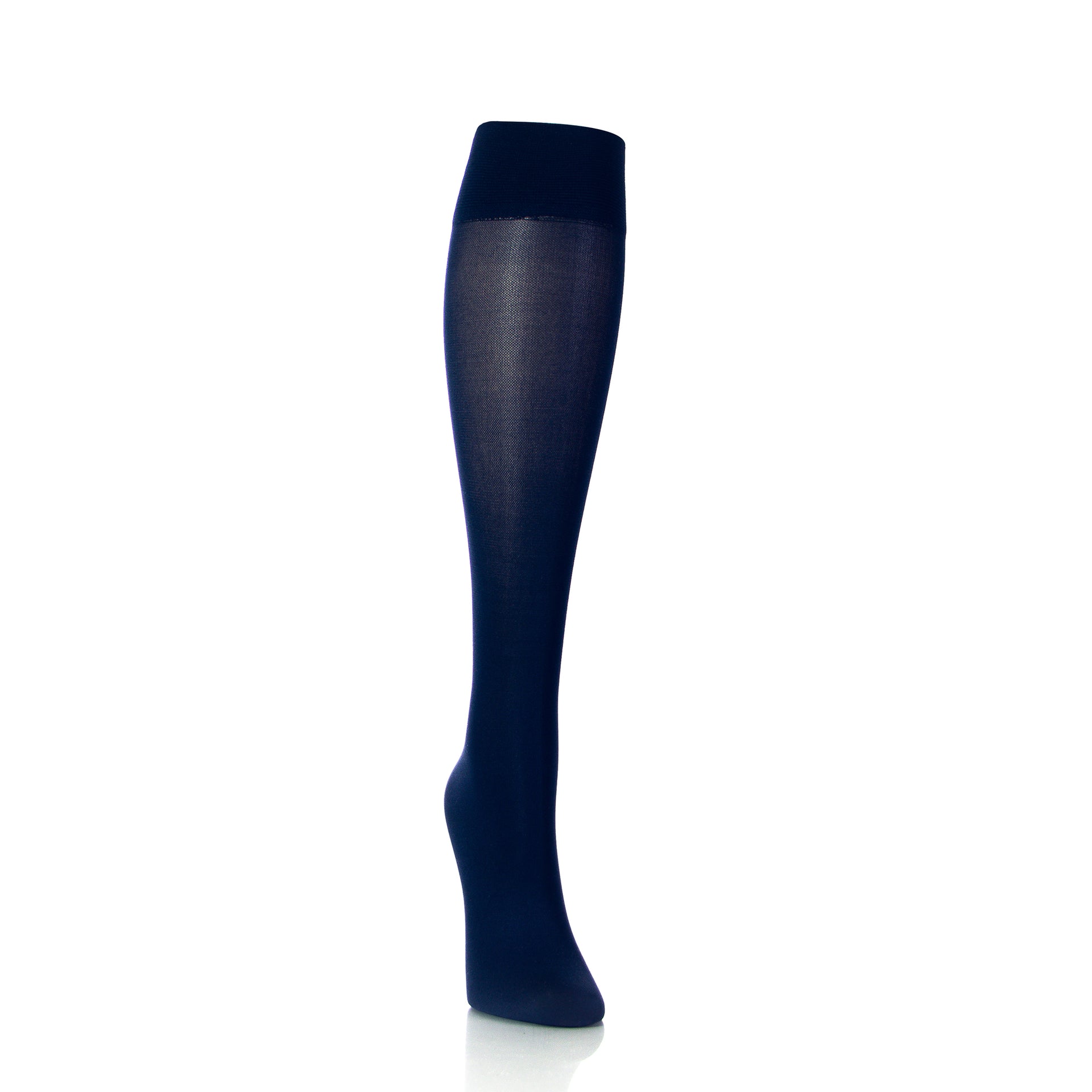 Bas de contention pour femme, bleu marine, vue complète de l'extérieur de la jambe - Softmedi
