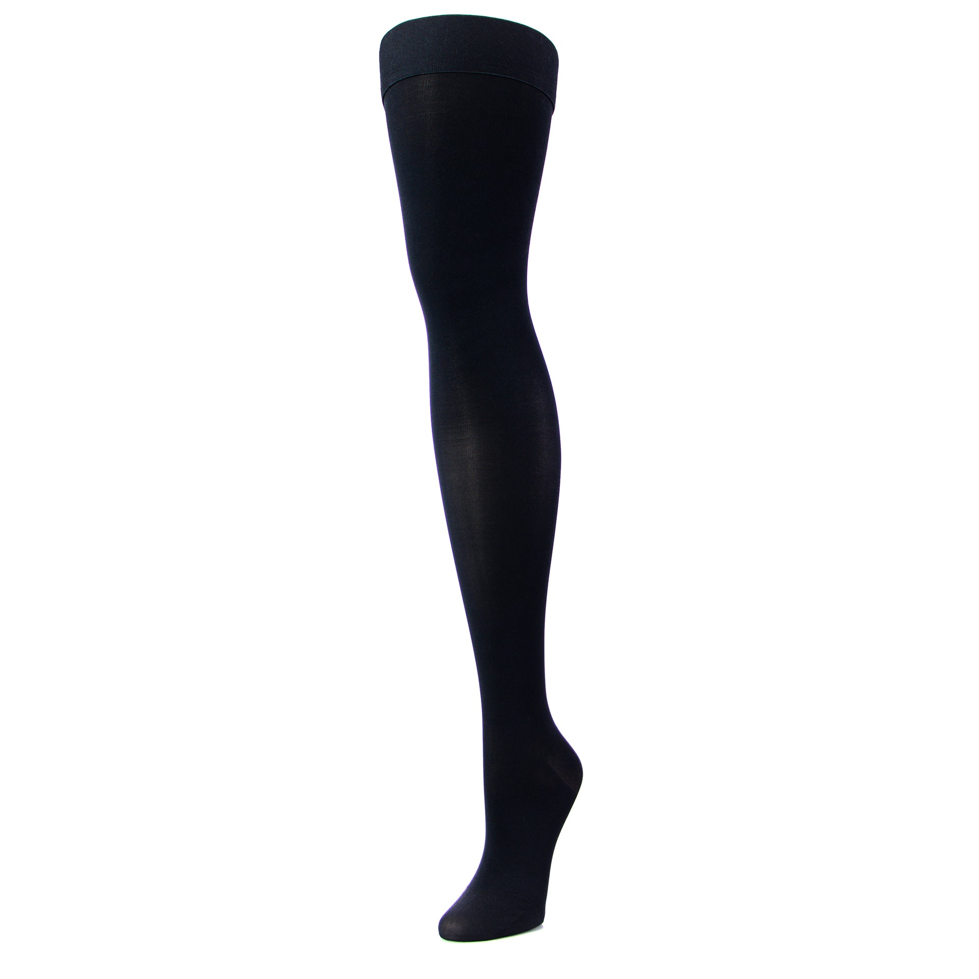 Bas Support 20 30 mmHg Femme Longs Noirs - Doctor Brace - Vue Jambe Seule Du Côté Interne De La Cuisse