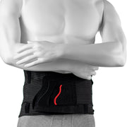 Ceinture Dorsale Élastique Portée Par Un Homme Au Niveau Du Bas Du Dos Et De L'abdomen - Noire - Vue Frontale
