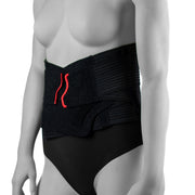 Ceinture Dorsale Pour Douleurs Lombaires Portée Par Une Femme - 21 Cm De Largeur - Élasticité Ajustable -  Vue Du Côté Gauche