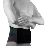 Ceinture Lombaire Avec Compresse En Gel Pour Chaud Froid - Tissu De Contention Gris - 21 Cm De Large - Portée Par Un Mannequin Homme - Vue Frontale