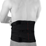 Ceinture Lombaire Pour Douleurs Au Bas Du Dos Sport - Très Élastique - Noire - À Compression Ajustable - Portée Par Un Homme Où On Voit Le Dos