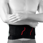 Ceinture Lombaire Mince Avec Une Largeur De 21 cm - À Élasticité Ajustable- Pour Mal De Dos - Vue Frontale Avec Zoom - Portée Par Un Homme