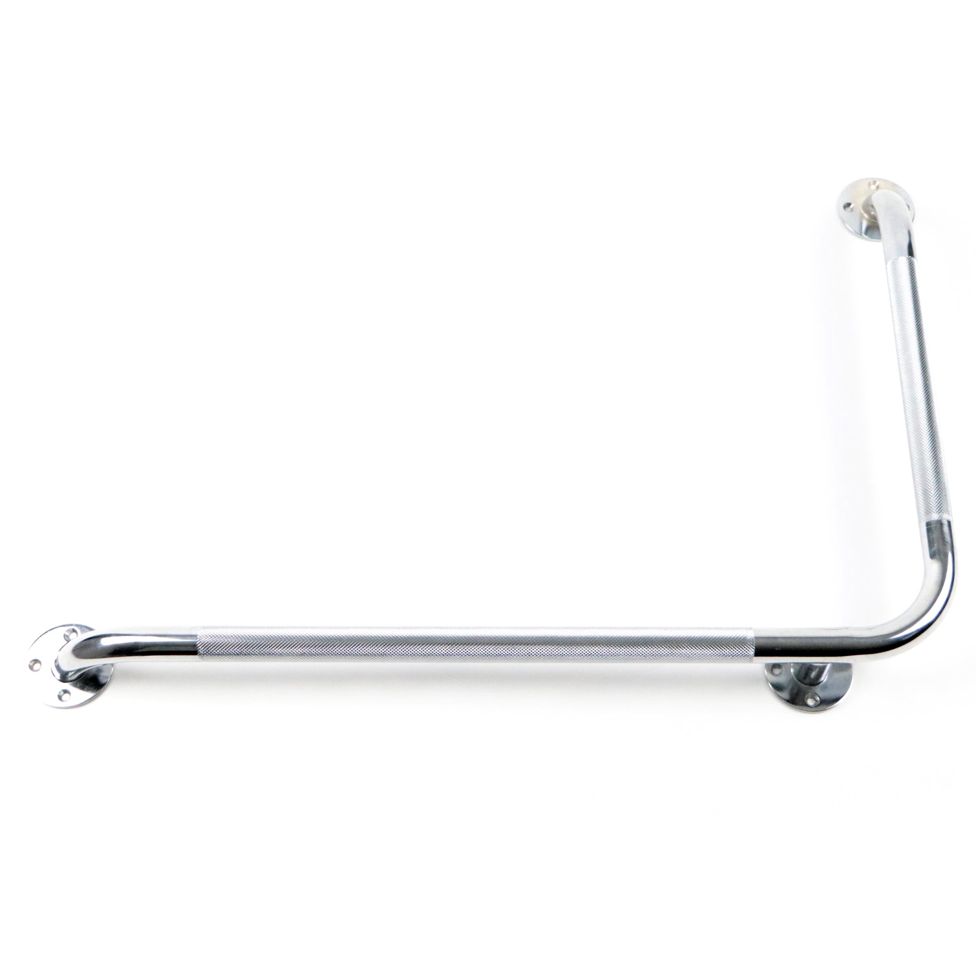 Barre D'appui En L Pour Le Bain Chromée Et Antidérapante De 32x16 Pouces  Vue À L'horizontal Angle Vers Le Haut