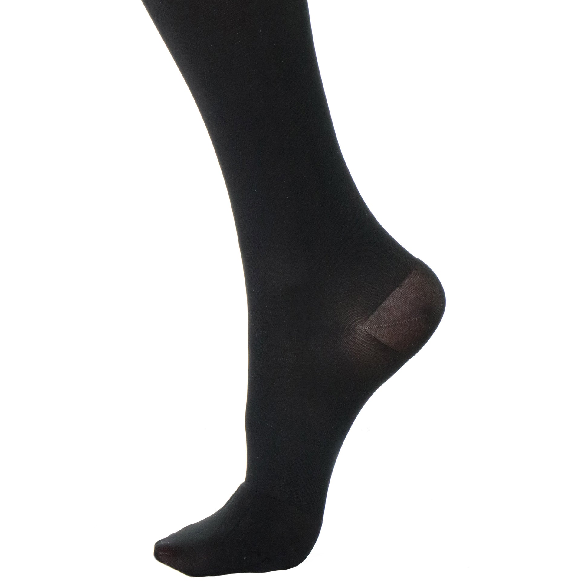 Bas Compression 30 40 mmHg Aux Genoux Doctor Brace Noirs Vue Proche Du Pied Et Talon