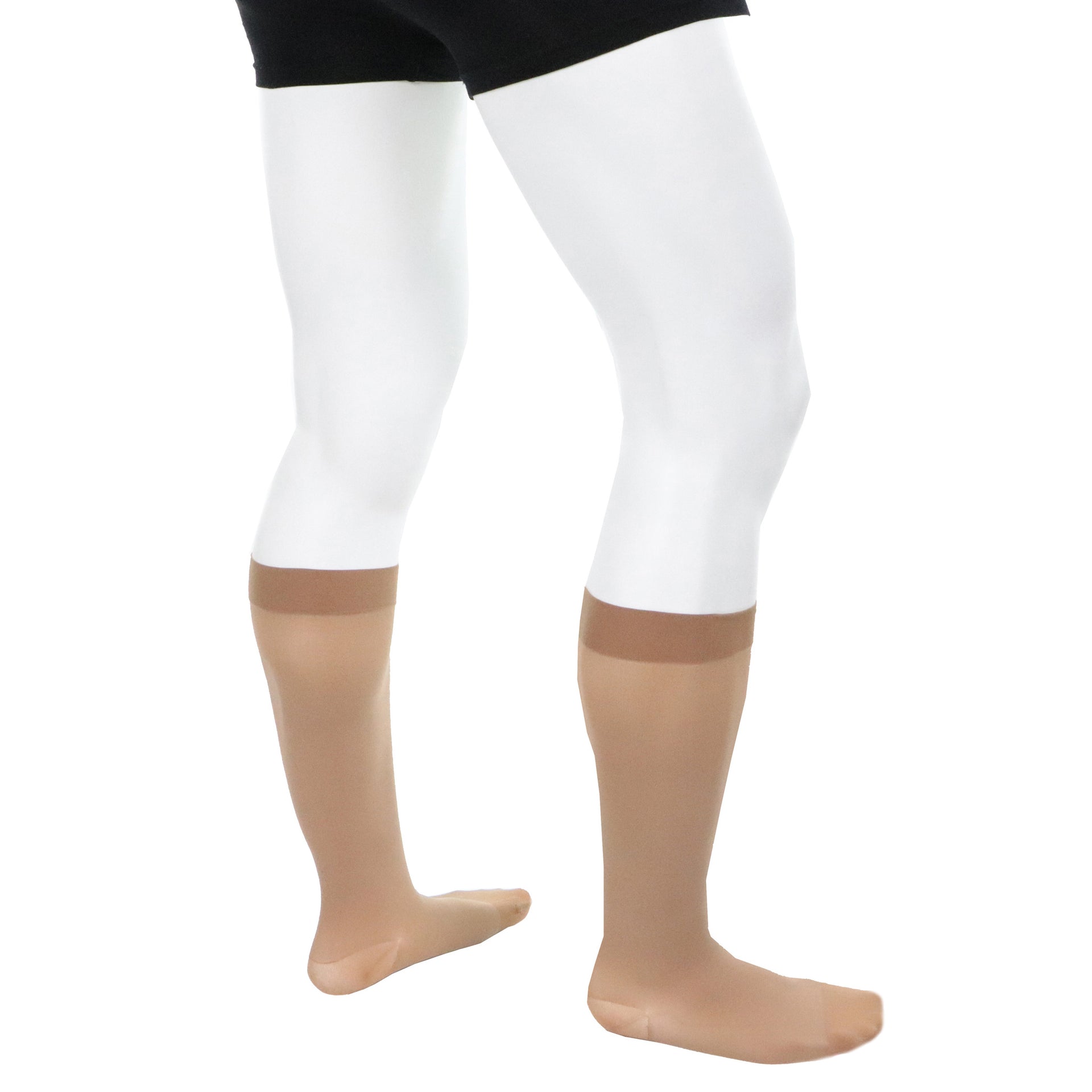 Bas De Compression 30-40 mmHg Genou Pour Homme Couleur Peau Doctor Brace Vue De Côté Extérieur Jambe Droite Plus Proche