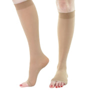 Bas Compression Doctor Brace Bout Ouvert Aux Orteils 20-30 mmHg Au Mollet Beige Vue Active