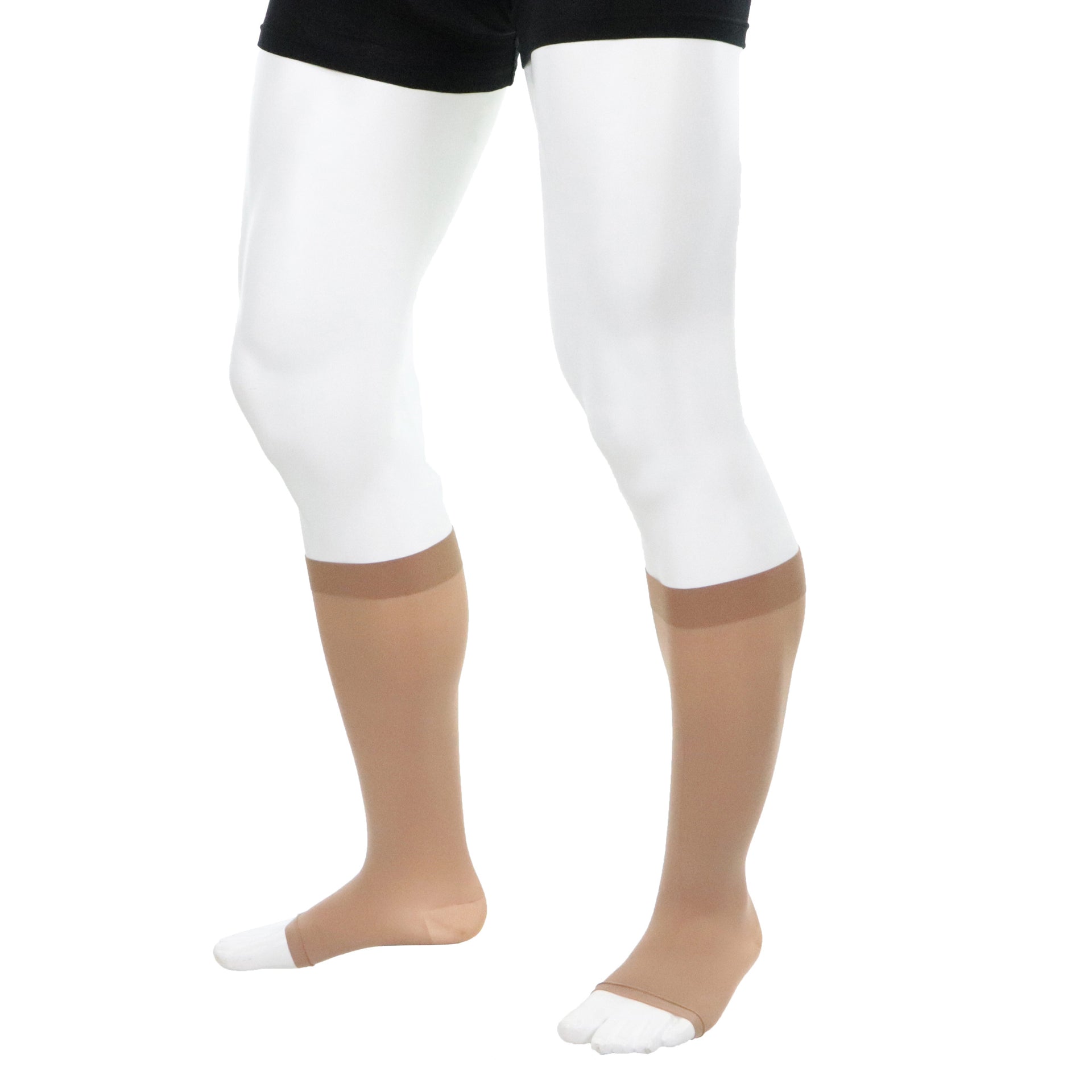 Bas De Compression 30-40 mmHg Pointe Ouverte Homme Beige Doctor Brace Vue De Côté Gauche