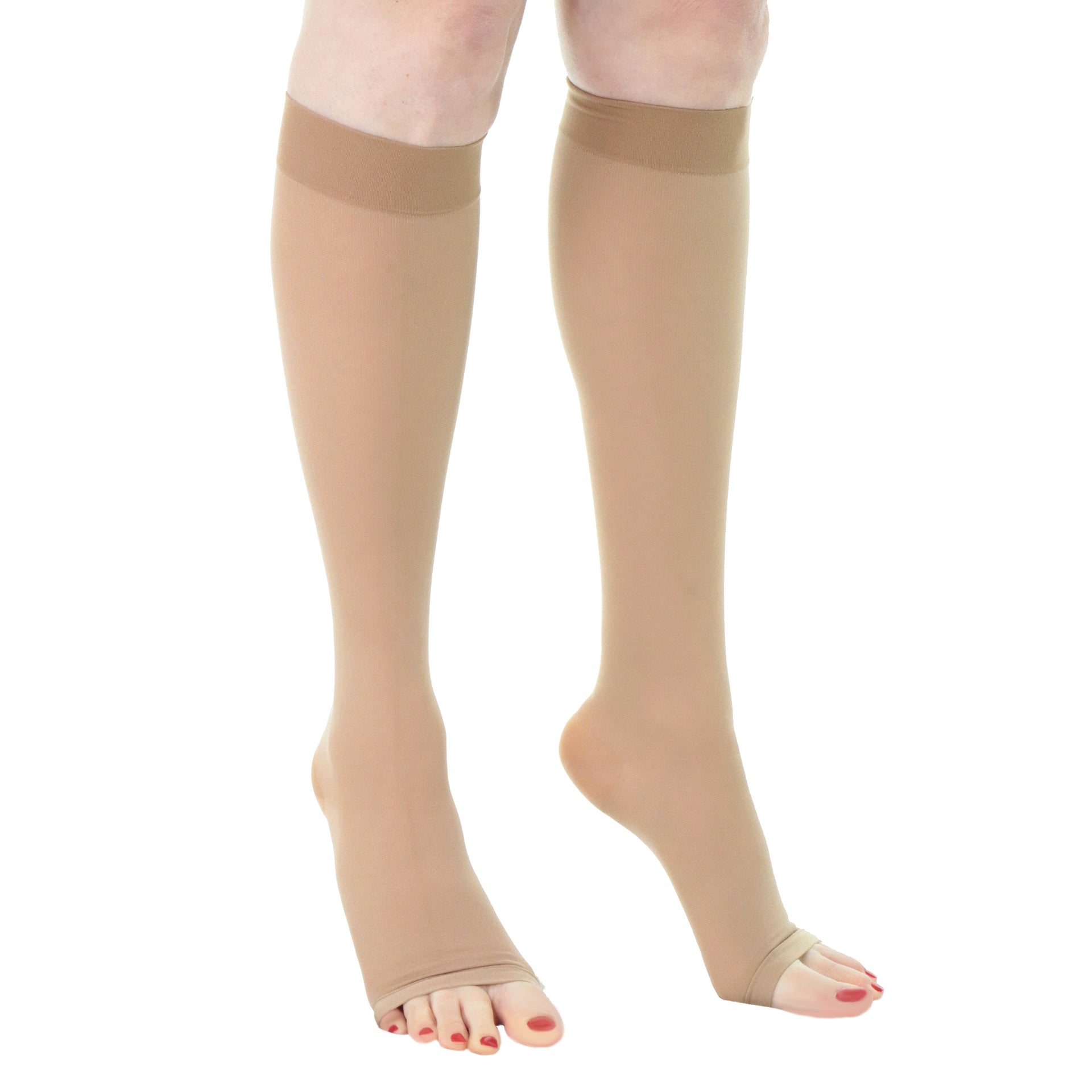 Bas De Compression Aux Genoux Pointe Ouverte 30-40 Doctor Brace Beige Vue Des Deux Pieds