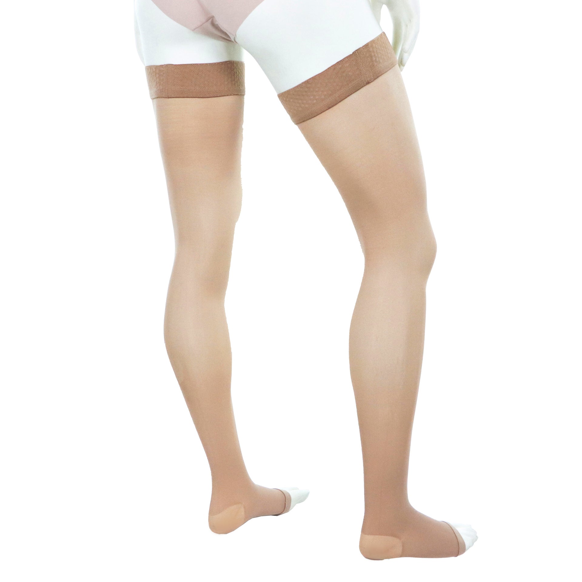 Bas De Compression Cuisse 20-30 Bout Ouvert Aux Orteils Beige Pour Femme Doctor Brace Côté Et Derrière