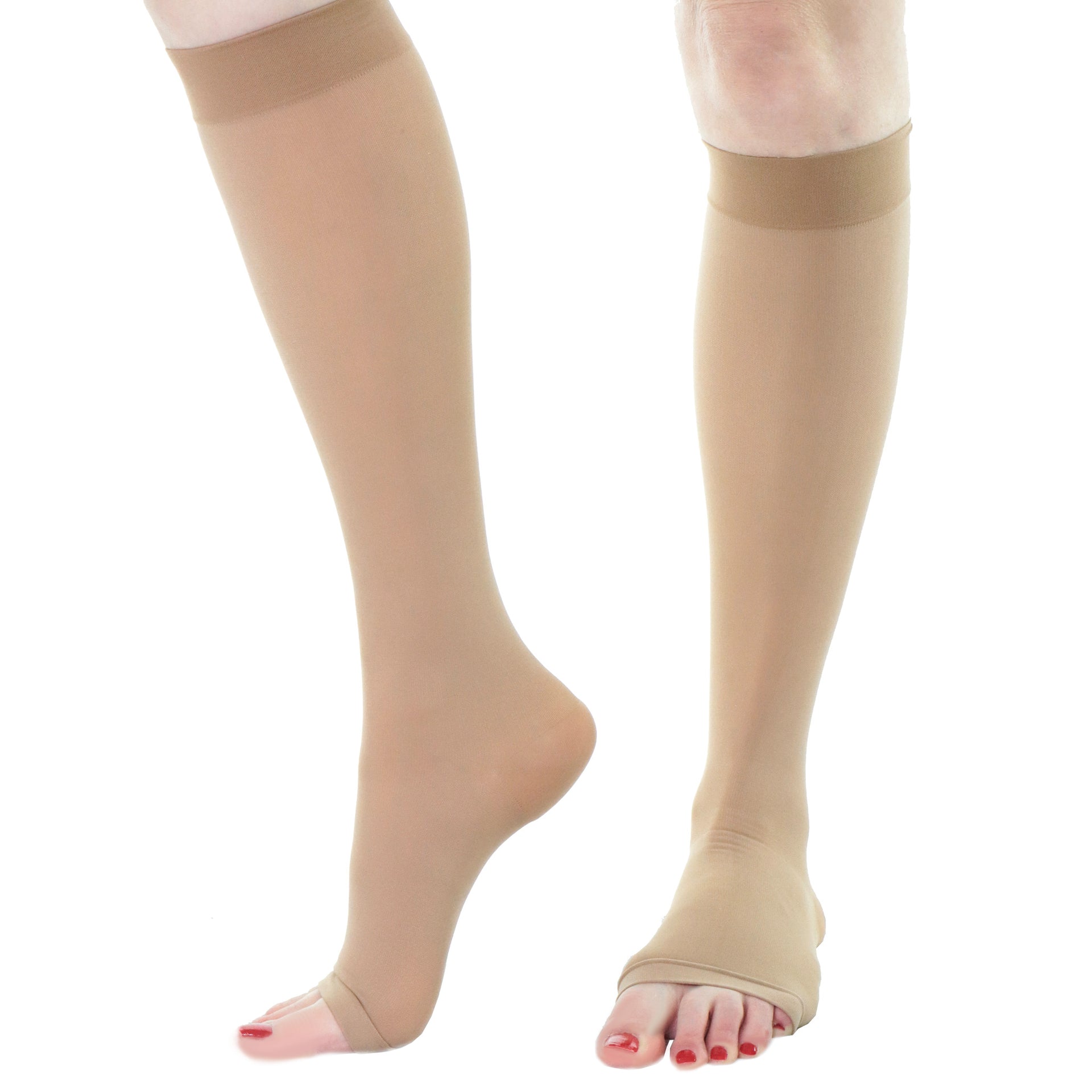 Bas Compression Doctor Brace Bout Ouvert Aux Orteils 30-40 Millimètres De Mercure Aux Mollets Beige Vue Active