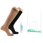 Kit Économique: Bas De Compression Femme En Beige Et Noir Avec Enfile Bas Gants D'enfilage Et Détergent À Lessive