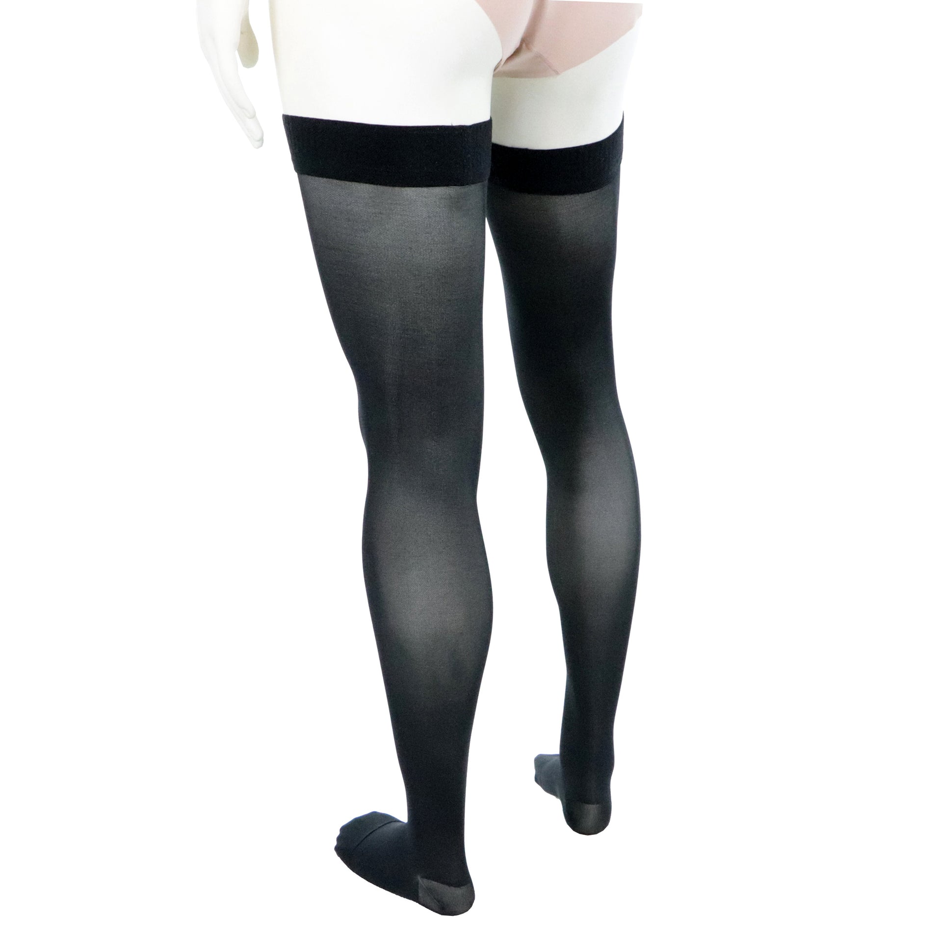 Bas De Compression Femmes Cuisses 30-40 Noirs Doctor Brace Vue Proche De L'arrière Jambe Gauche