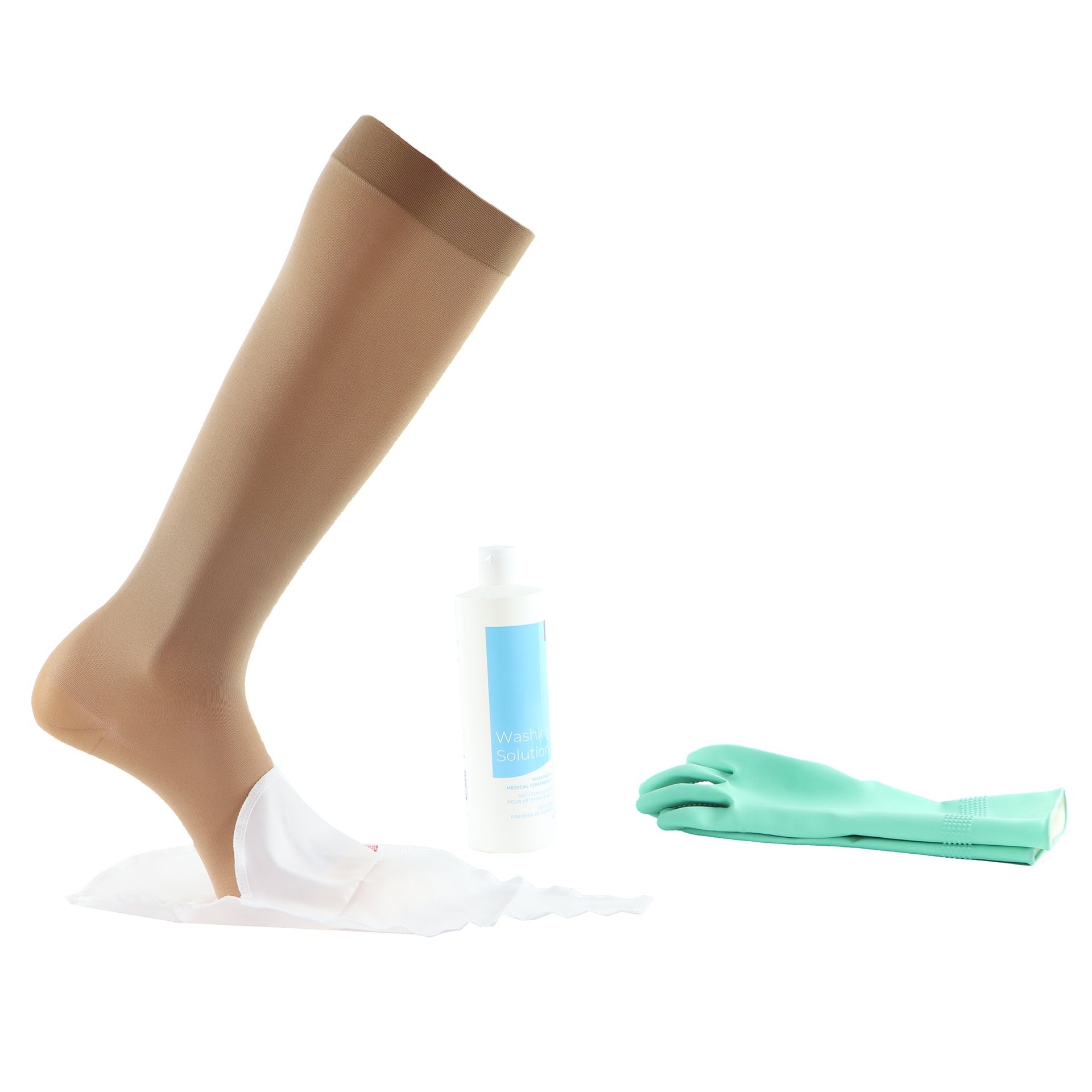 Bas De Compression À Pointe Ouverte Doctor Brace Avec Enfile-bas Gants D'enfilage Et Détergent Délicat En Kit