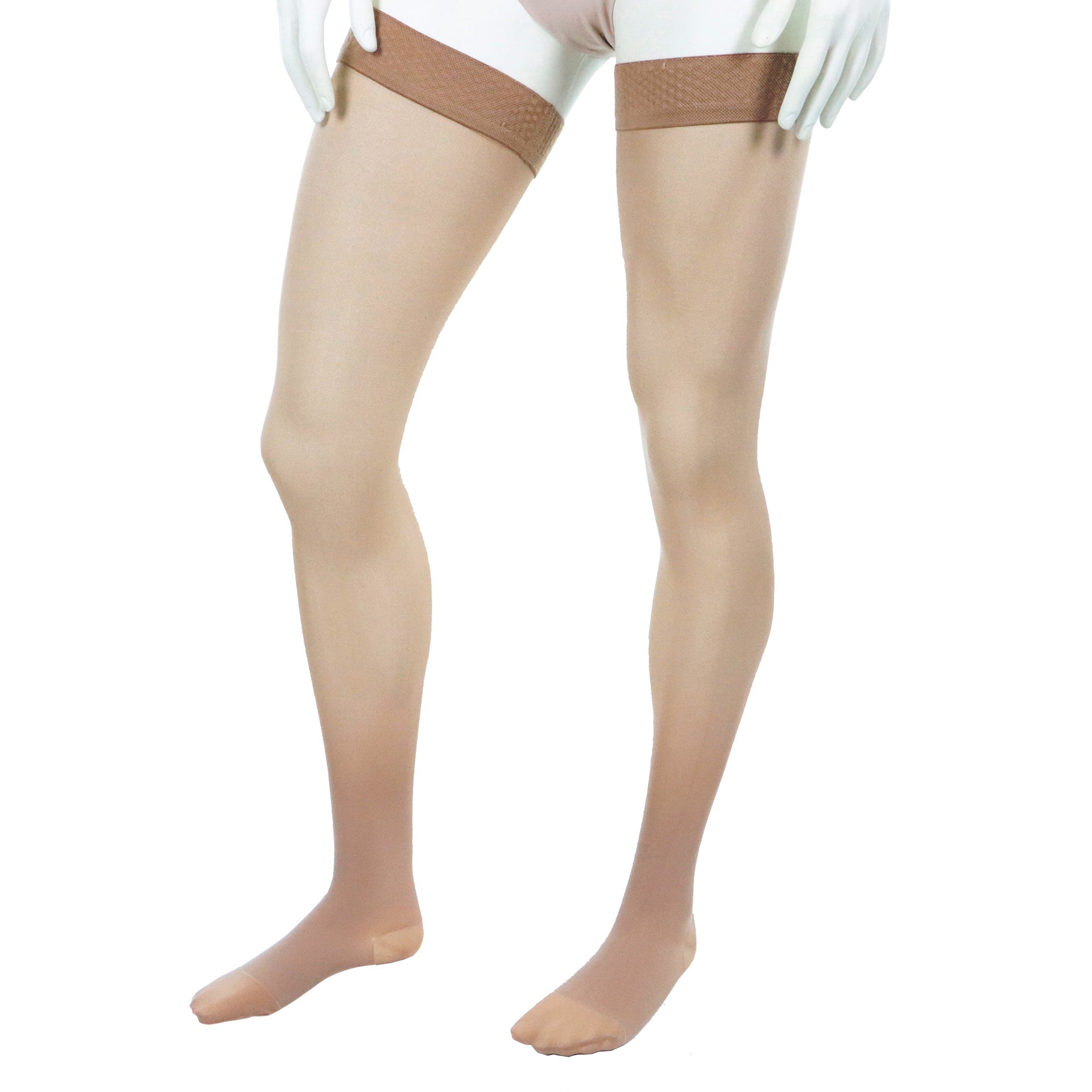 Bas De Soutien À Compression 20-30 mmHg Longues Aux Cuisses Pour Femmes Beige Sheer Doctor Brace Vue De Côté Gauche