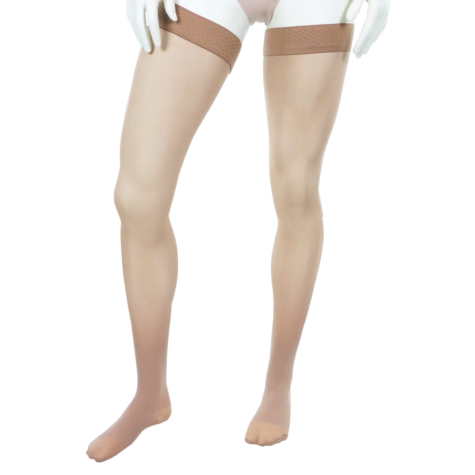 Bas De Soutien Compression 30-40 mmHg Longues À La Cuisse Femmes Beige Sheer Doctor Brace Vue Côté Gauche