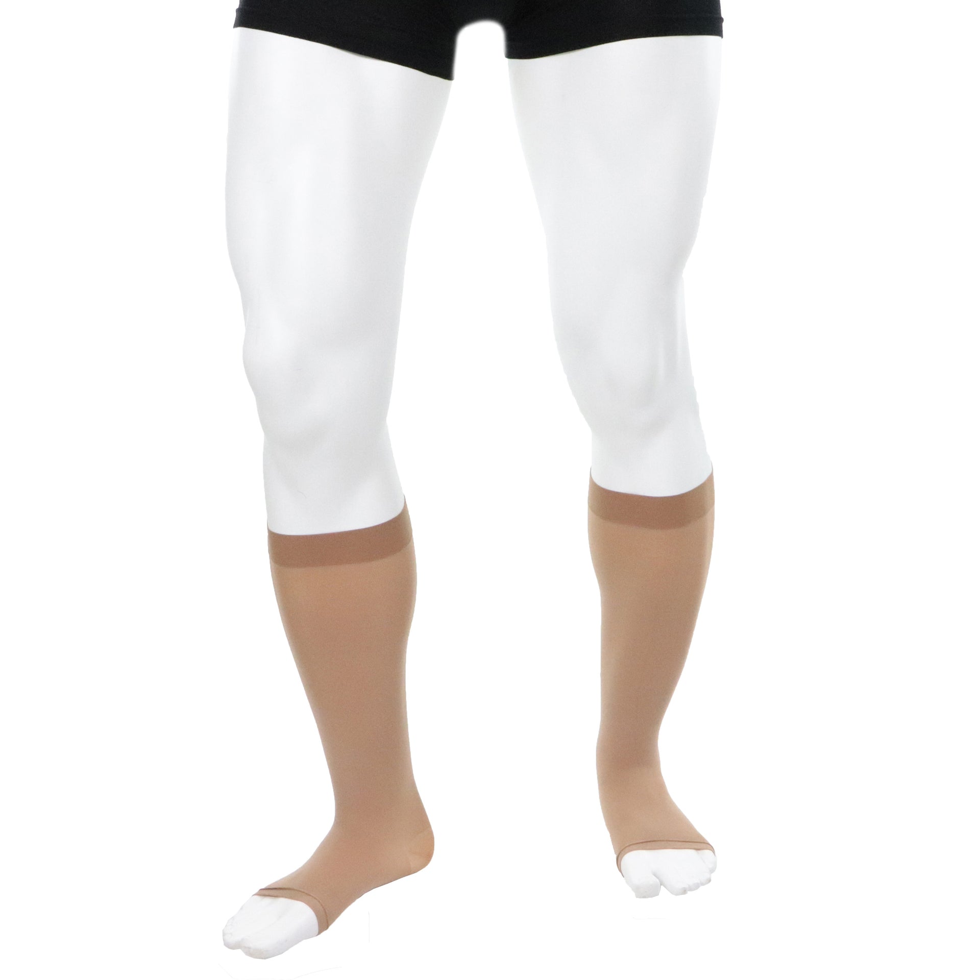 Bas Support Pointe Ouverte Compression 30-40 mmHg Homme Beige Semi-opaque Courts Doctor Brace