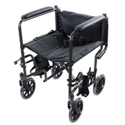 Chaise De Transport Économique En Acier  Vue Dossier Plié Et  Repose-pieds Rangés Sur Les Côtés