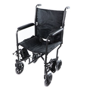 Fauteuil De Transport Pour Personnes Âgées Abordable Noir Appui-bras Coussinés Petites Roues Vue Repose-pieds Pliés