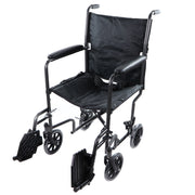 Fauteuil Roulant De Transport Pour Aîné Pas Cher Noir Vue Côté Gauche Avec Repose-Pieds Levés