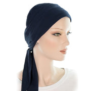 Foulard Style Bandeau Pour Chimio En Bambou Couleur Bleu Marin Flexible Vue Profil