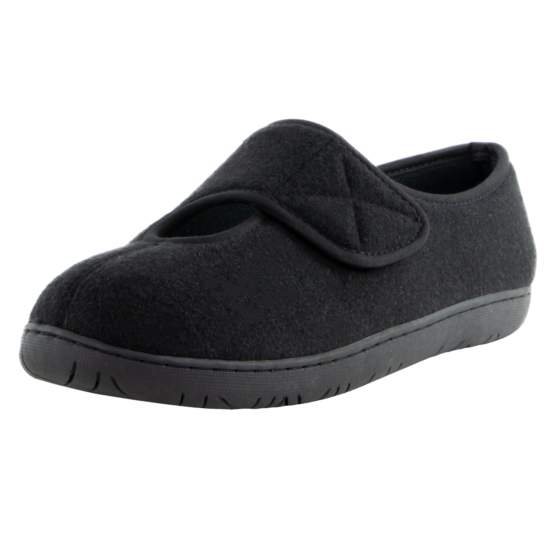 Pantoufles Pour Femmes Avec Semelles Orthopédiques En Laine Noires Avec Ouverture Ajustable Large