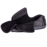Pantoufles Orthopédiques Pour Femmes En Satin Noir Imprimé Vue En Position Ouverte