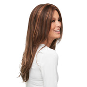 Perruque Lace Front En Monofilmant Frontal En Cheveux Longs Lisses Bruns Avec Mèches Blondes Et Noires Zara