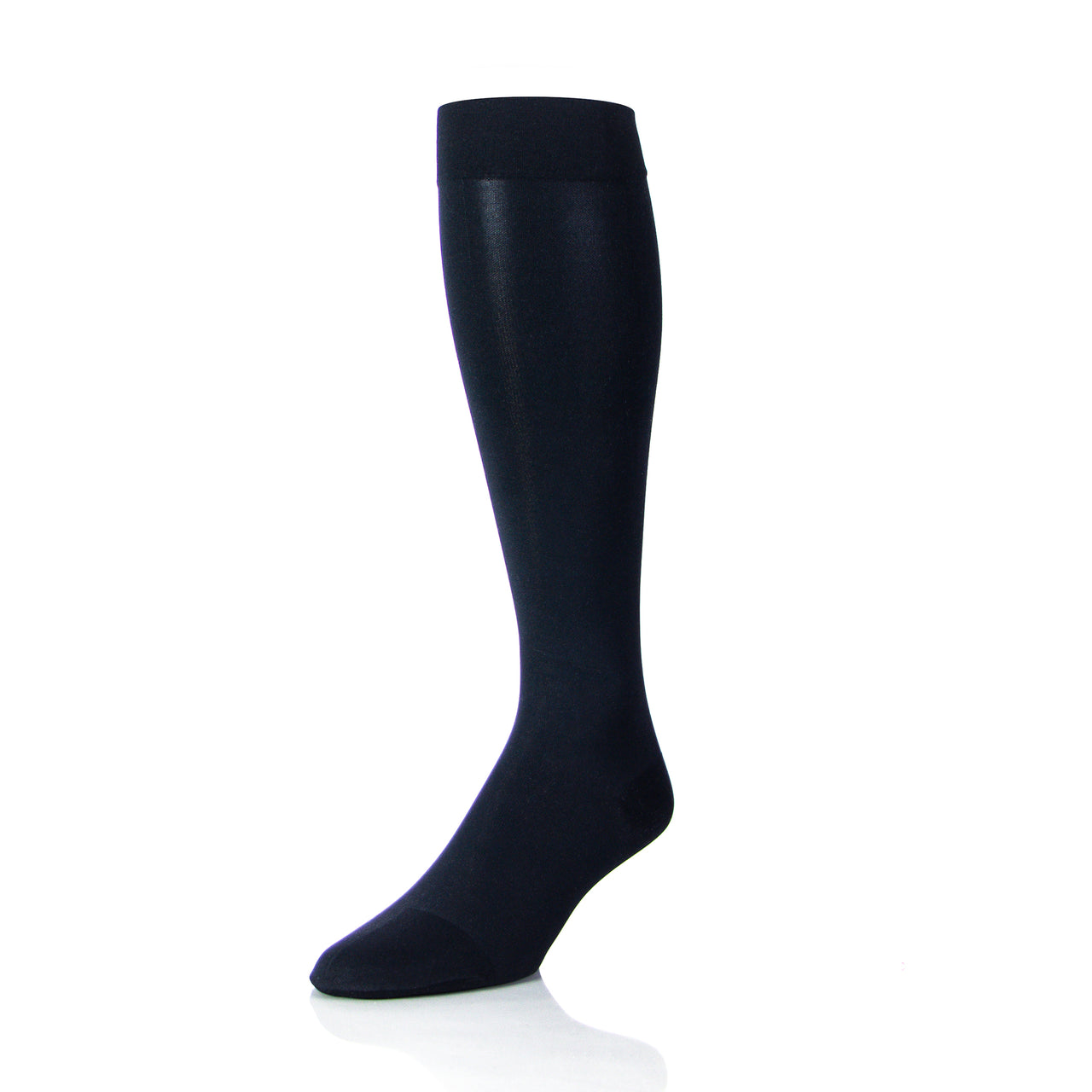 Bas De Compression 30 40 mmHg Pour Homme Fait Avec Tissu Semi Opaque - Doctor Brace Circutrend - Noirs - Longueur Pour Mollet - Vue En Biais Sur Demi Jambe