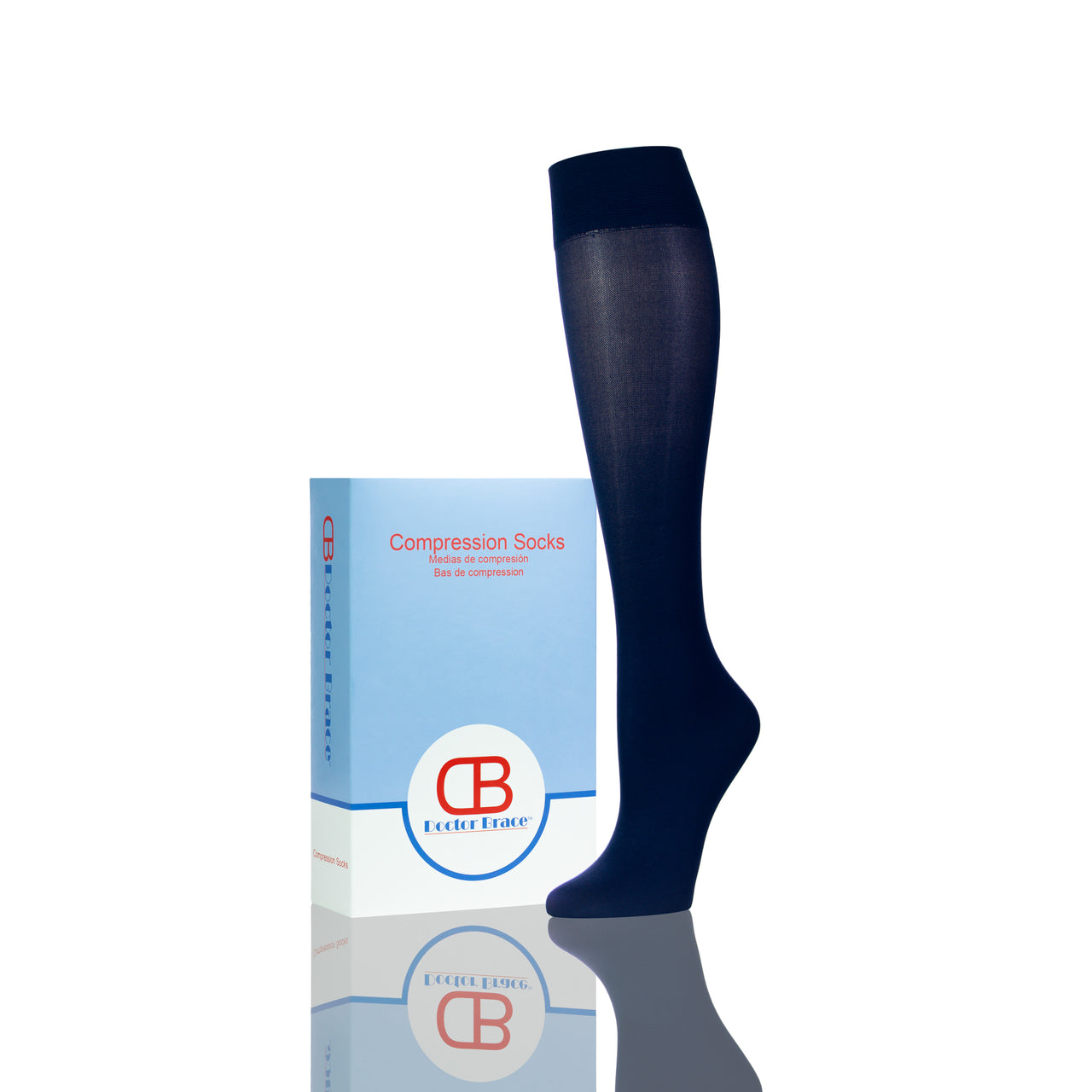 Bas de compression pour femme en bleu marine avec emballage Doctor Brace Softmedi