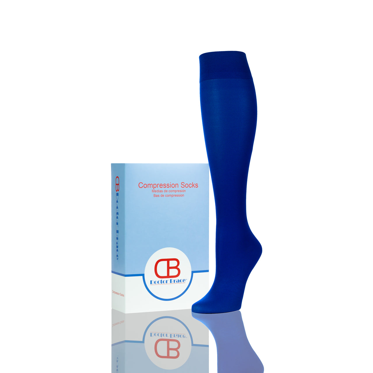 Bas de compression de compression pour femme en bleu royal avec emballage Doctor Brace Softmedi