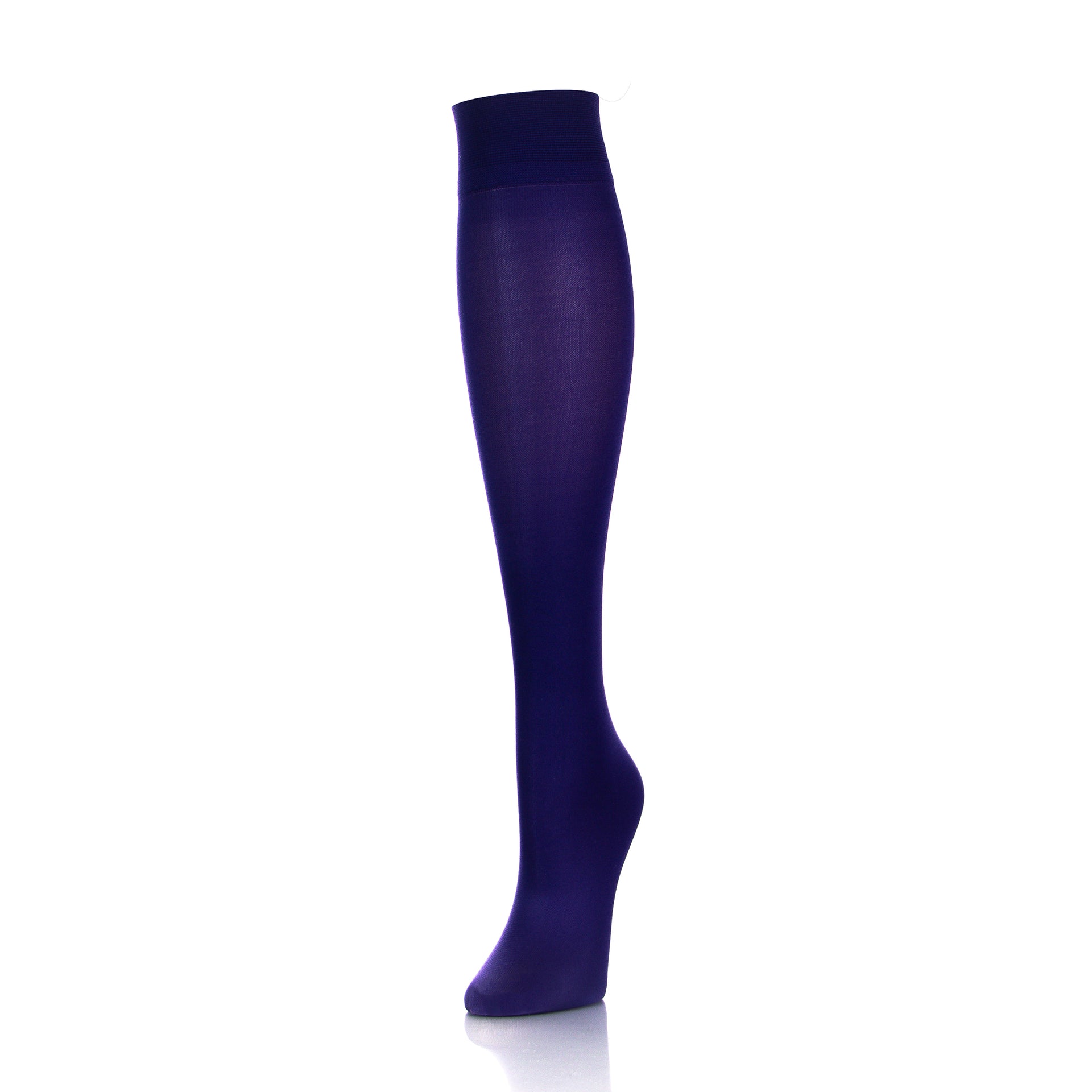 Bas de contention pour femme couleur violet Doctor Brace, vue en diagonale sur l'extérieur de la jambe - Softmedi