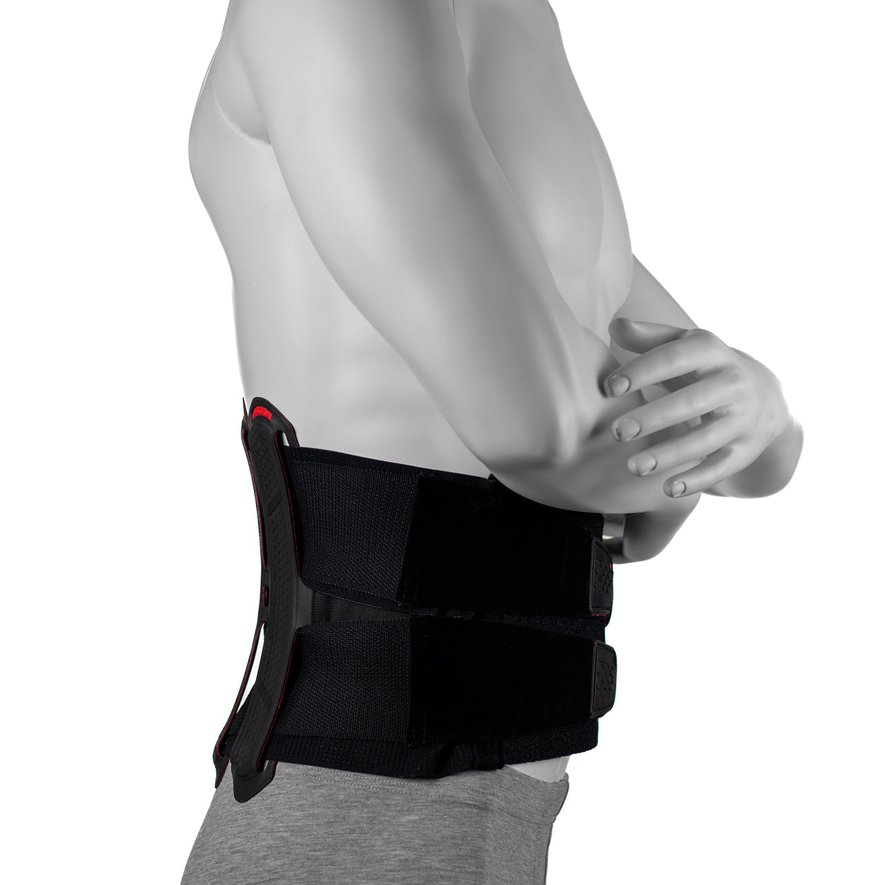 Ceinture Dorsale Pour Douleur Au Bas Du Dos Noire - Avec  Support Avancé À 4 Baleines  - Portée Par Un Homme - Vue De Côté