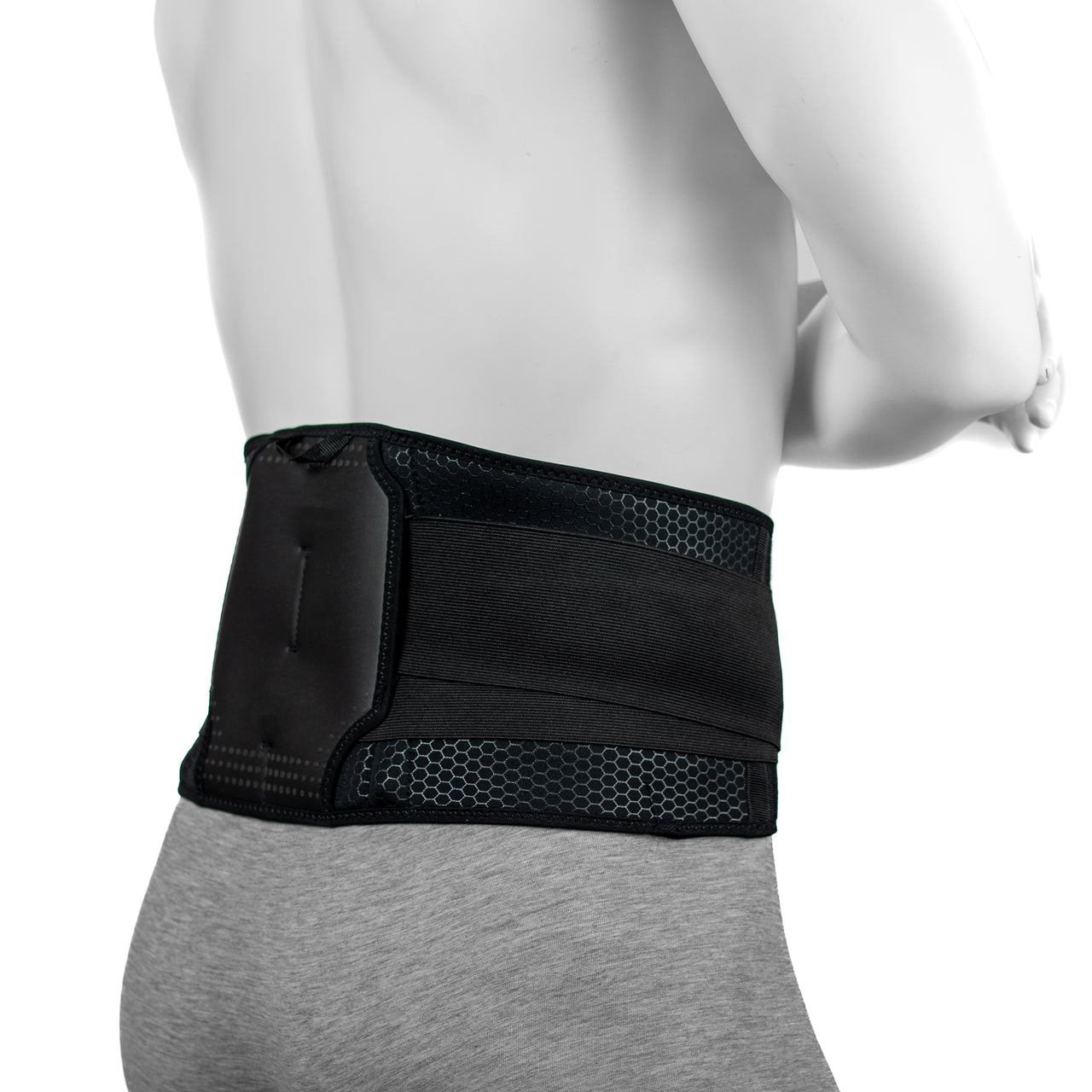 Ceinture Pour Le Dos - Portée Par Un Homme - De Sport  - En Néoprène Respirable - Noire - Vue Globale