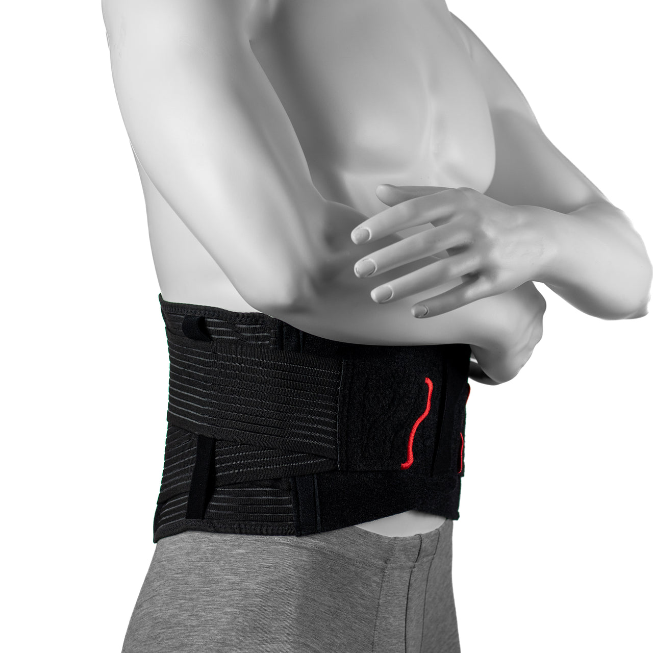 Ceinture Lombaire Pour Douleur Au Bas Du Dos À Élasticite Ajustable 21 cm  de large Portée Par Un Homme - Vue De Côté