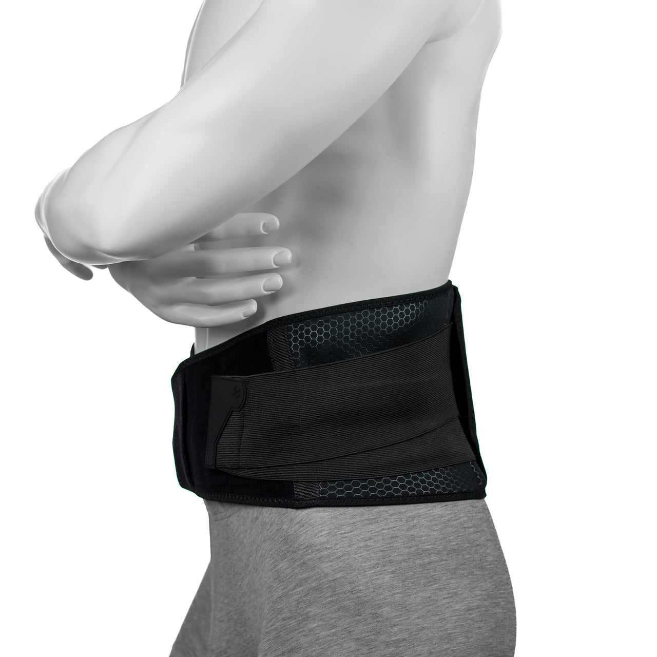 Ceinture Lombaire Homme Ou Femme - Portée Par Un Homme - De Sport En Néoprène Bionique - Vue Latérale