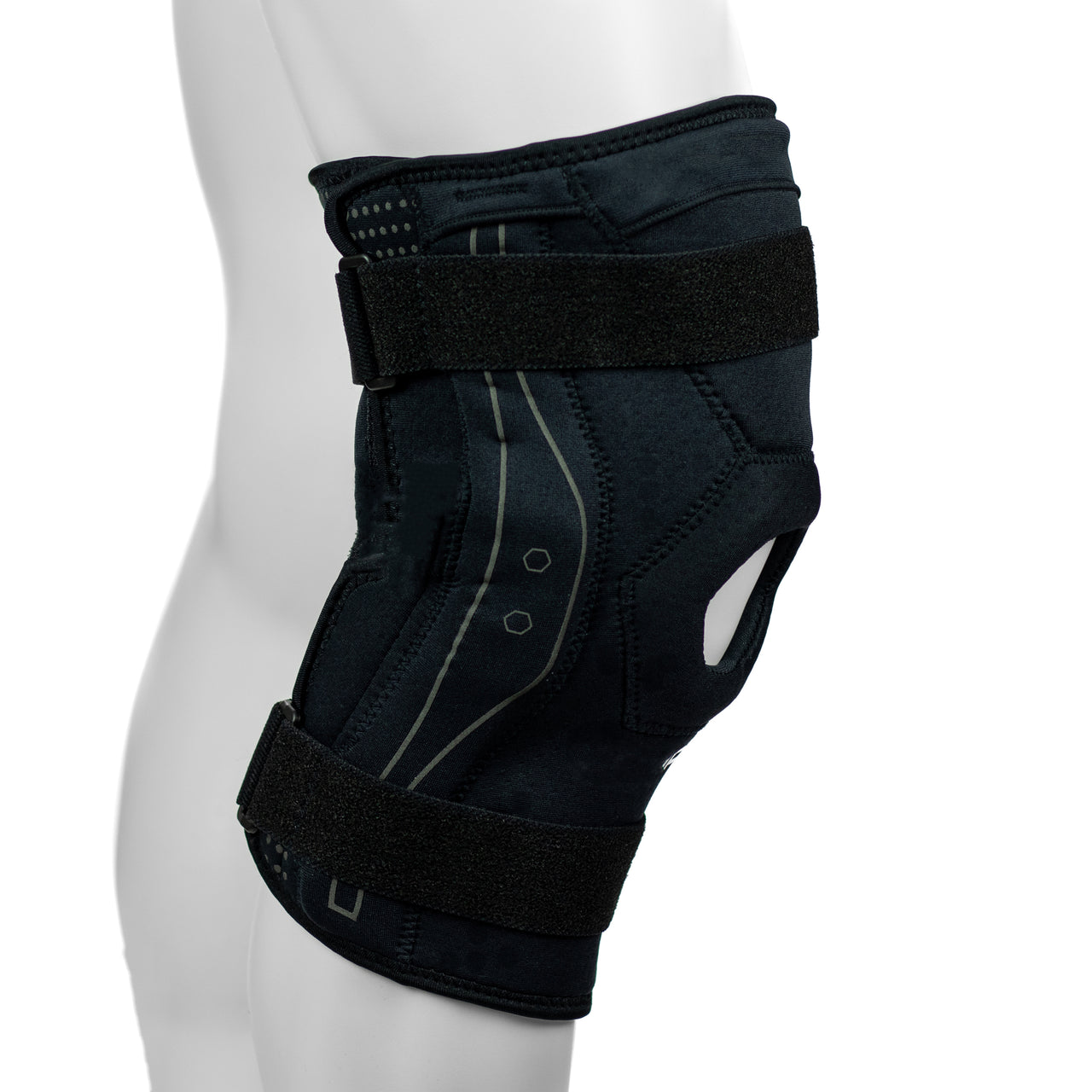 Orthèse Pour Genou Bionique En Néoprène Articulée Avec Support Rotulien Ouvert - Vue De Côté
