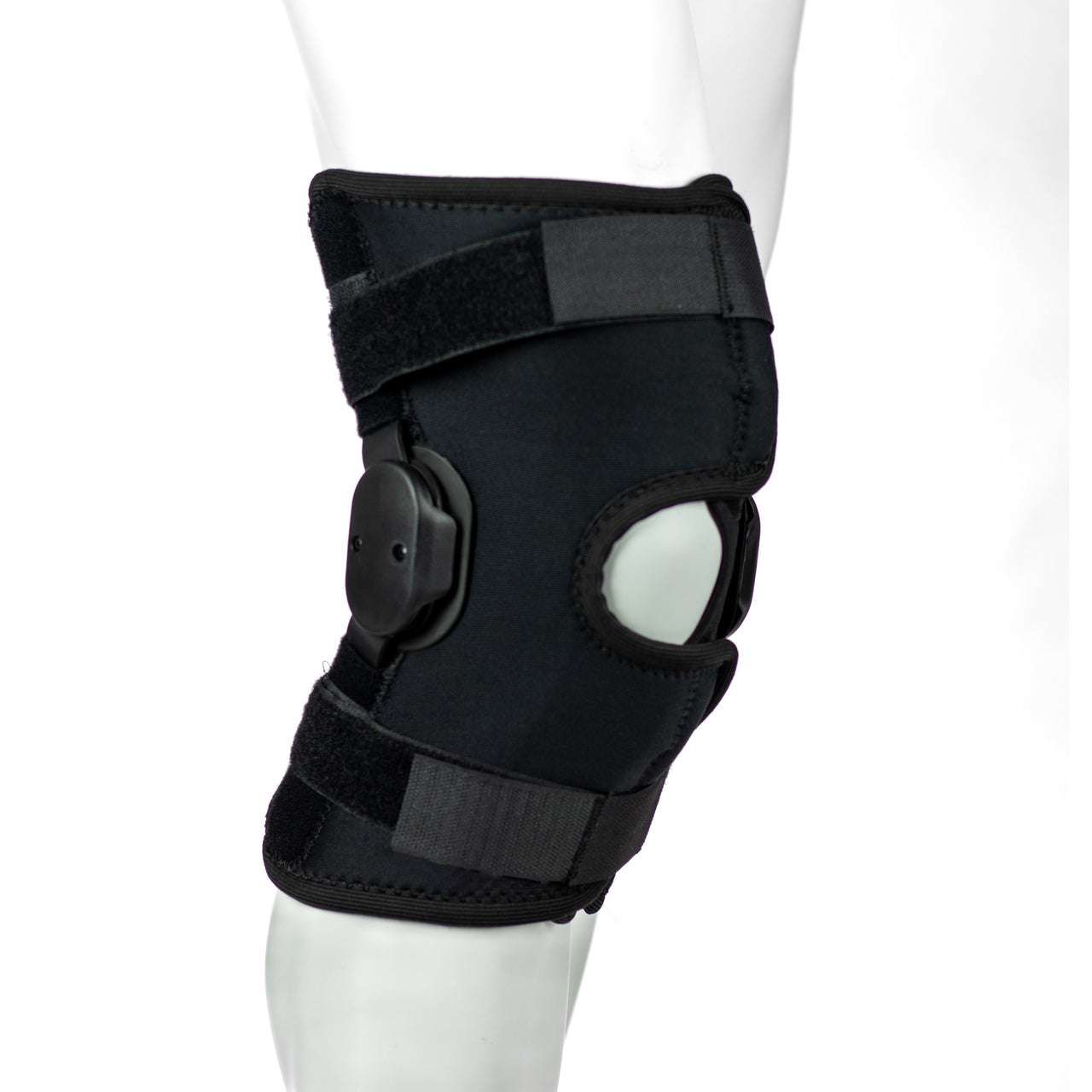 Orthèse Pour Genou Ouvrable Avec Baleines En Aluminium Articulée En Drytex - Vue Complète Sur Une Jambe - Couleur Noire