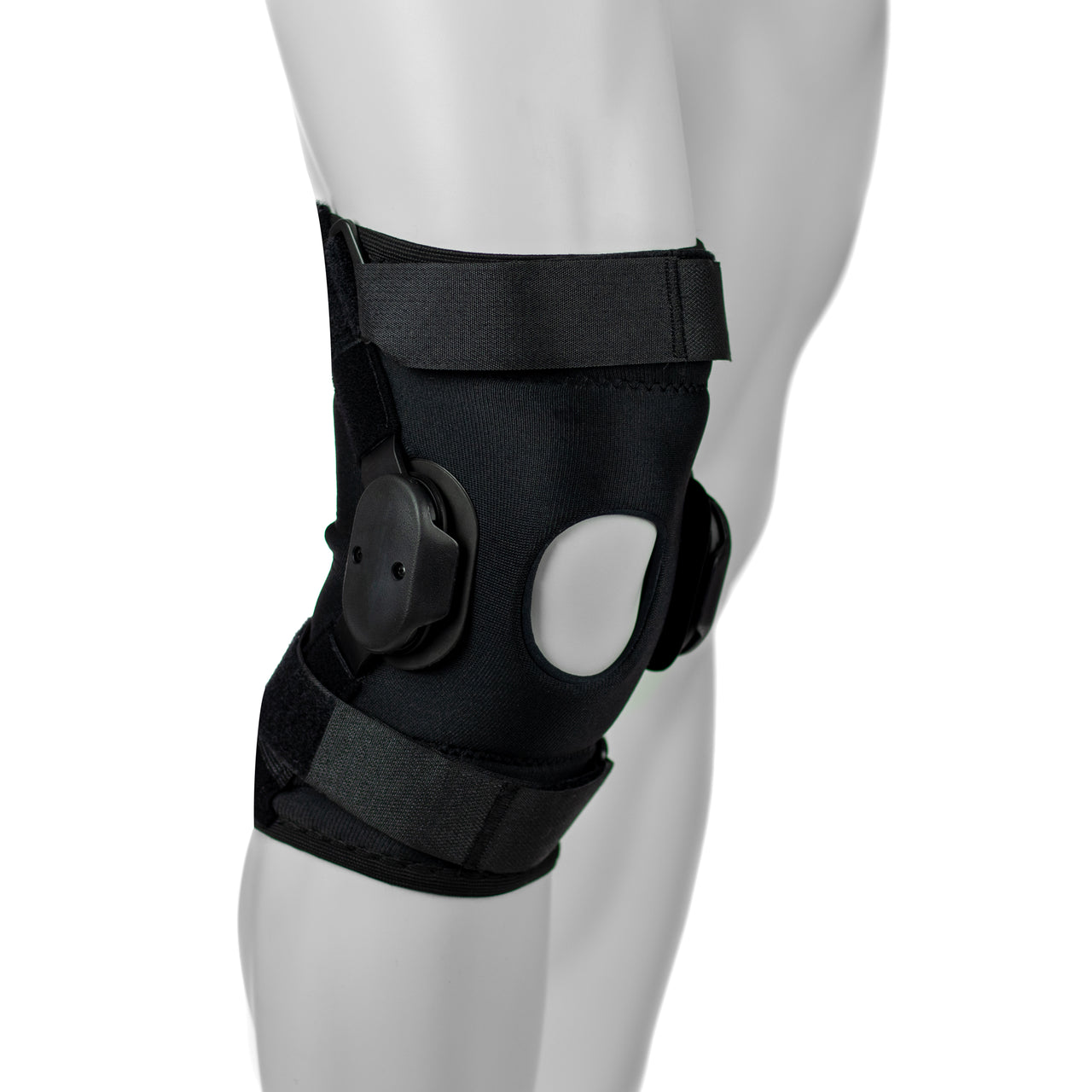 Orthèse Pour Genoux Avec Baleines En Aluminium - Tissu En Drytex Noir - Style Manchon Articulée Avec Sangles Ajustables - Vue Complète