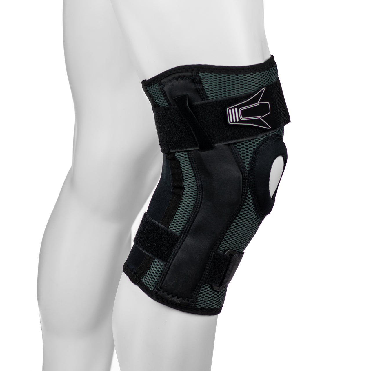 Orthèse Pour Genoux Articulée Polycentrique Avec Deux Sangles Transversales - Tissu De Compression Coussiné - Portée Sur Des Jambes D'homme - Vue De Côté