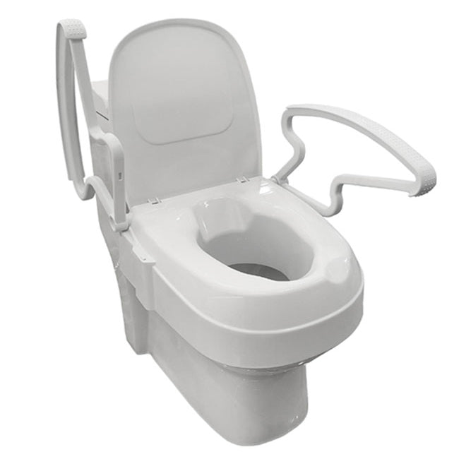 Siège De Toilette Surélevé À Cuvette Ronde ou Standard Et Accoudoirs Rabattables en Position Vers L'arrière