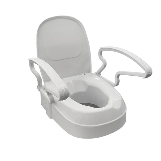 Siège De Toilette Surélevé À Cuvette Ronde Et Accoudoirs Rabattables Pleine Longueur