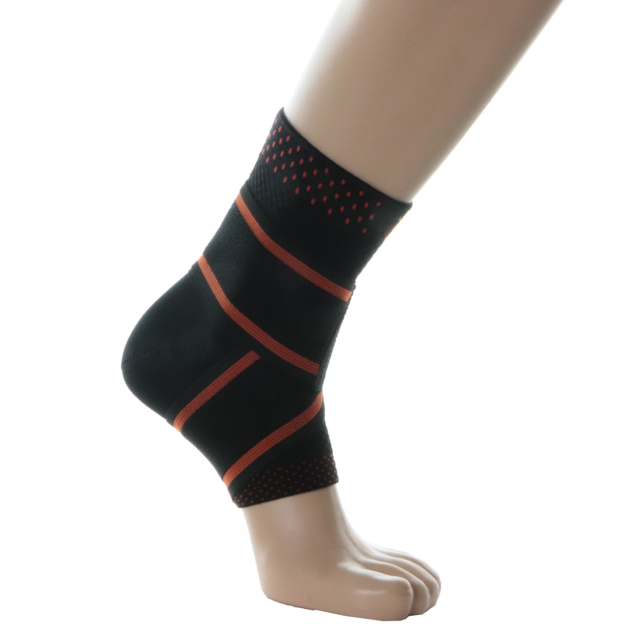 Attelle Cheville Sport Avec Strapping Élastique Noir Et Rouge Vue Intérieur Du Pied